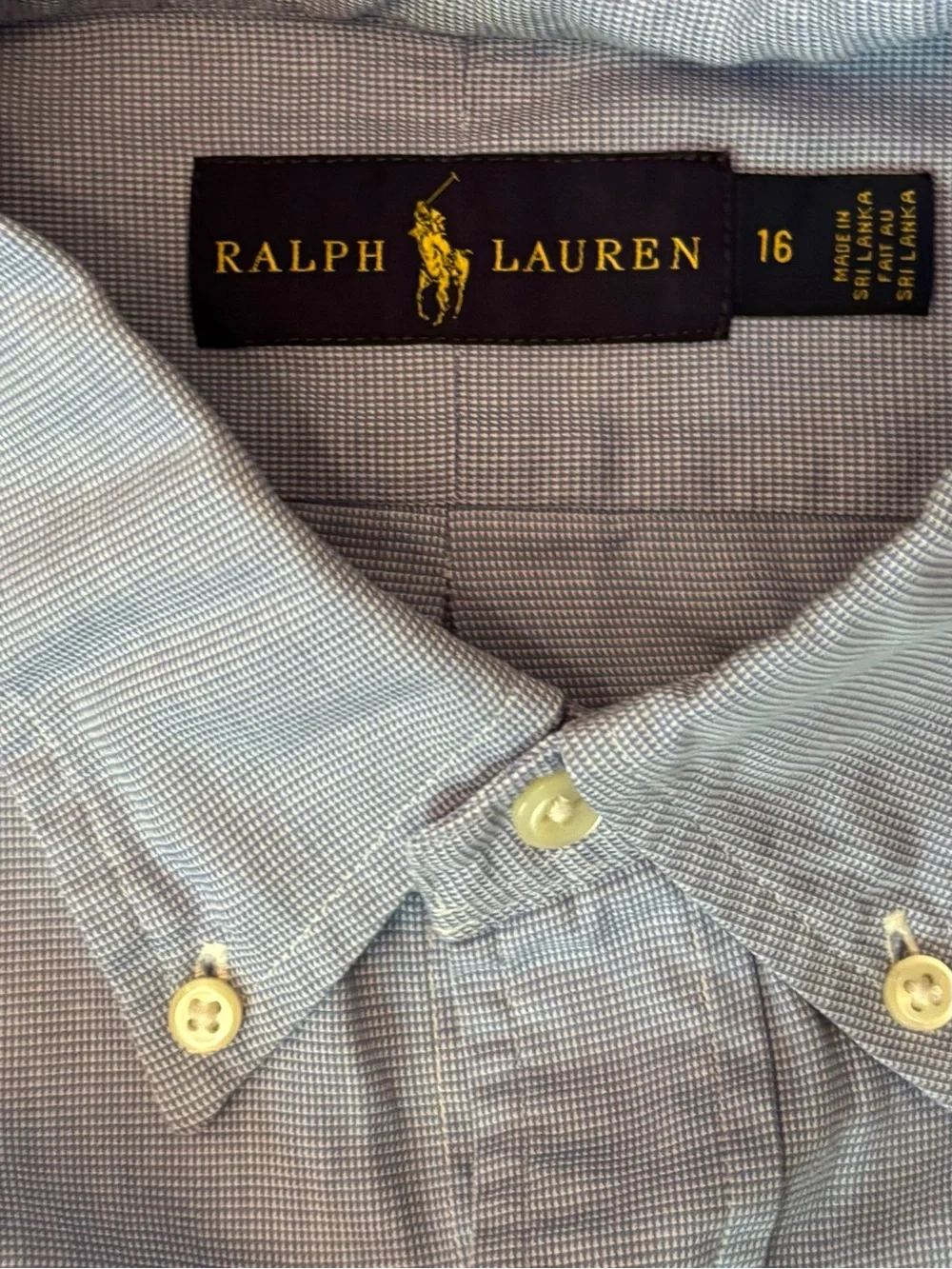 Ralph Lauren Men’s Size 16 Blue Micro Check Button Down Shirt Navy Pony